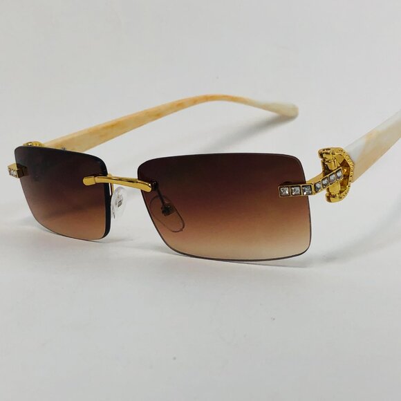Men Sunglasses Brown Lens Rectangular Vintage Luxury Hip Hop Rapper Classy Gafas - Picture 1 of 2